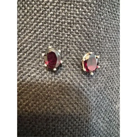 Garnet and Sterling Silver Stud Earrings, NEW, Handmade by me, 7 x 9 mm